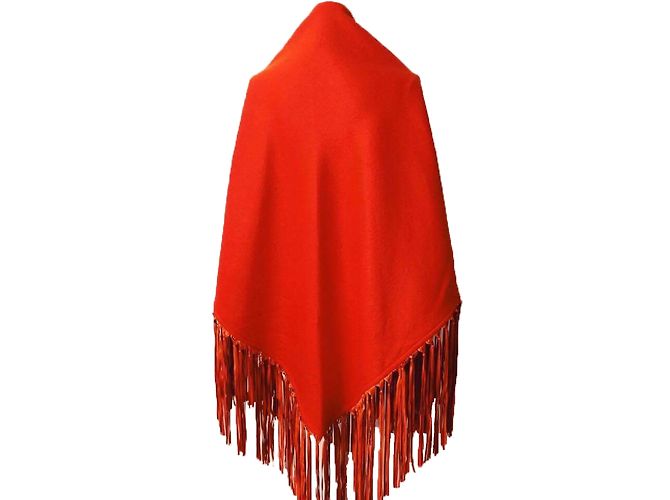 Hermès Sciarpa in cashmere con frange in pelle di agnello Arancione - vista 2