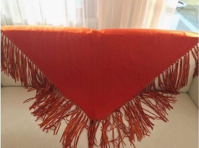 Hermès Sciarpa in cashmere con frange in pelle di agnello Arancione - vista 4