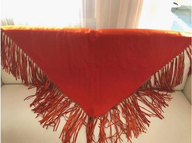 Hermès Sciarpa in cashmere con frange in pelle di agnello Arancione - vista 5