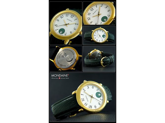 Autre Marque Relógio Mondaine M-watch Ouro e Verde Aço 37mm - vista 3