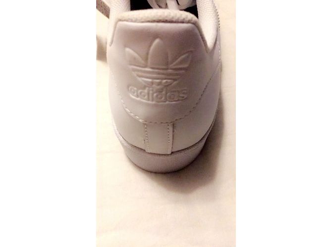 Adidas Superstar Sneakers in Pelle Bianca Bianco - vista 3