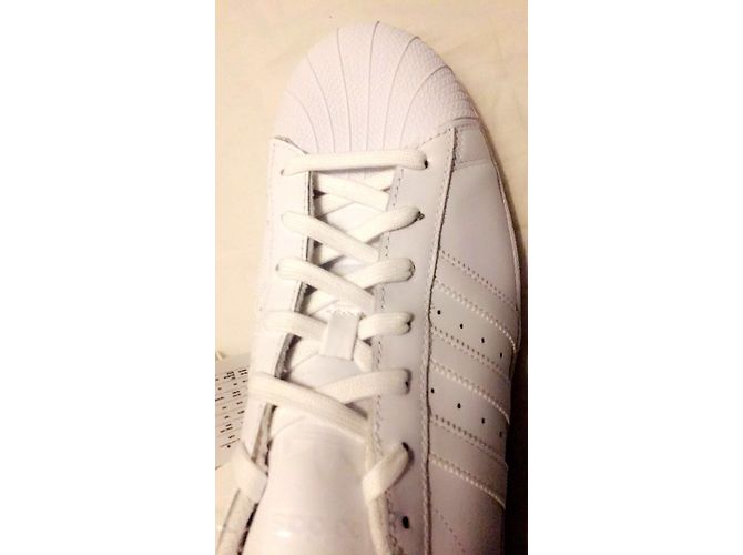Adidas Superstar Sneakers in Pelle Bianca Bianco - vista 5