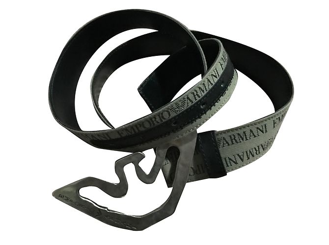 Emporio Armani Gürtel aus schwarzem und grauem Leder - Ansicht 2