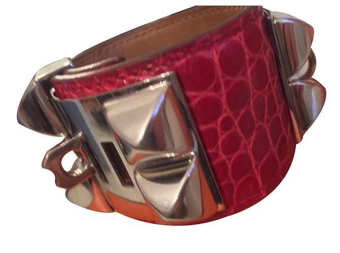 Bracciale Hermès Collier de Chien in pelle di alligatore rosso - vista 2
