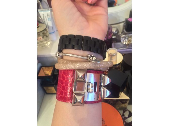 Bracciale Hermès Collier de Chien in pelle di alligatore rosso - vista 3