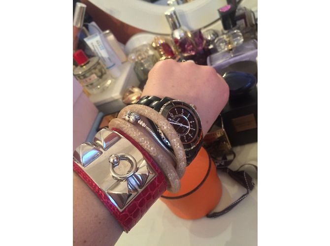 Bracciale Hermès Collier de Chien in pelle di alligatore rosso - vista 4