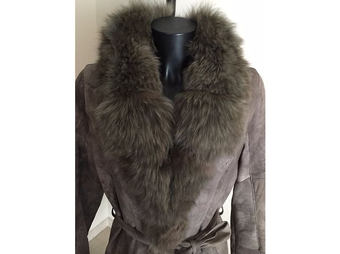 Autre Marque Giovanni Leder Mantel Grau mit Pelzfutter - Ansicht 4