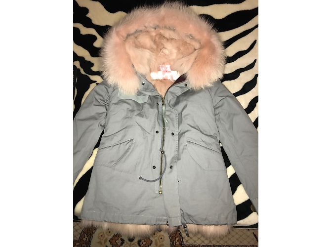 Parka Mr and Mrs Furs de algodón gris con forro de piel - vista 3