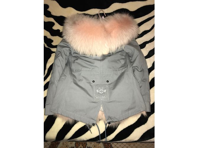 Parka Mr and Mrs Furs de algodón gris con forro de piel - vista 4