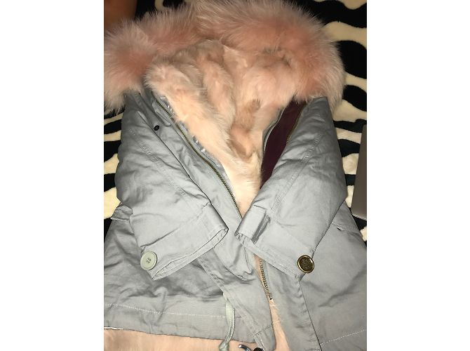 Parka Mr and Mrs Furs de algodón gris con forro de piel - vista 9