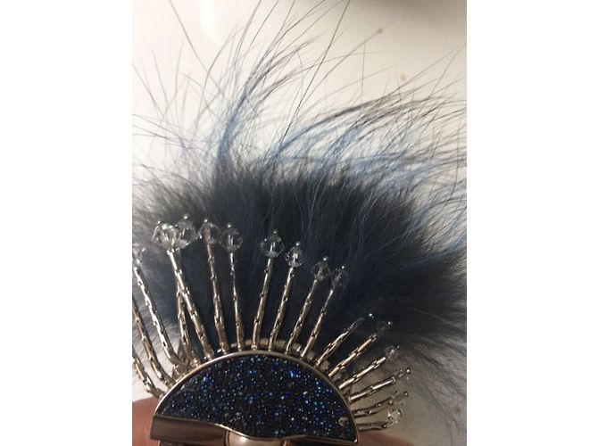 Fendi Silver Bracelet with Blue and Black Fox Fur Silvery - view 10