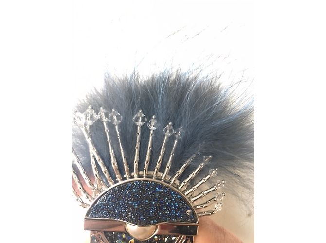 Fendi Silver Bracelet with Blue and Black Fox Fur Silvery - view 13