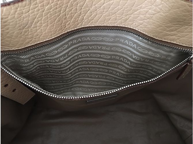 Borsa a mano Prada Vitello Daino in pelle beige - vista 8
