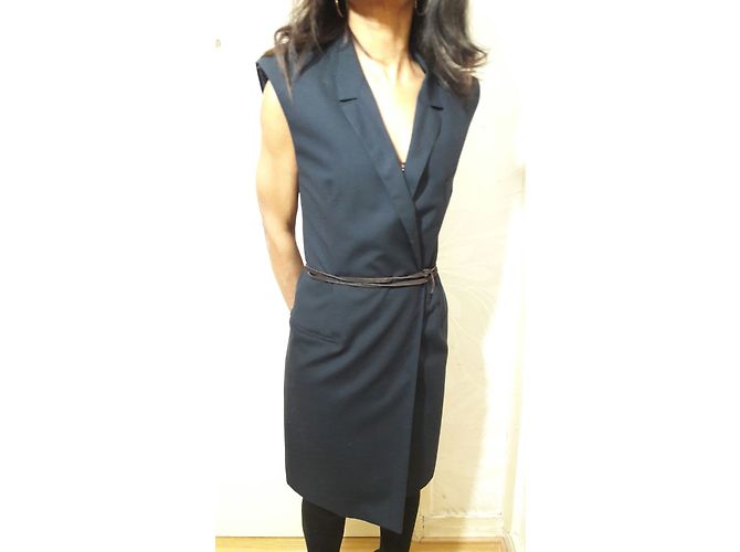 Hermès Wickelkleid aus Wolle Blau Grösse 36 - Ansicht 6