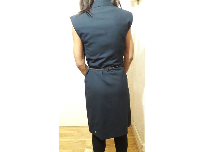 Hermès Wickelkleid aus Wolle Blau Grösse 36 - Ansicht 7
