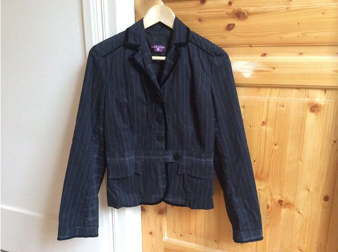 Giacca One Step in cotone nera con sottili strisce viola Taglia 38 Nero - vista 3