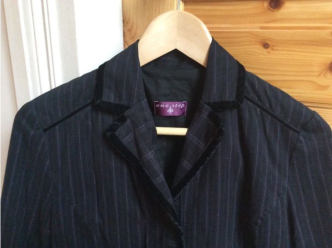 Giacca One Step in cotone nera con sottili strisce viola Taglia 38 Nero - vista 4
