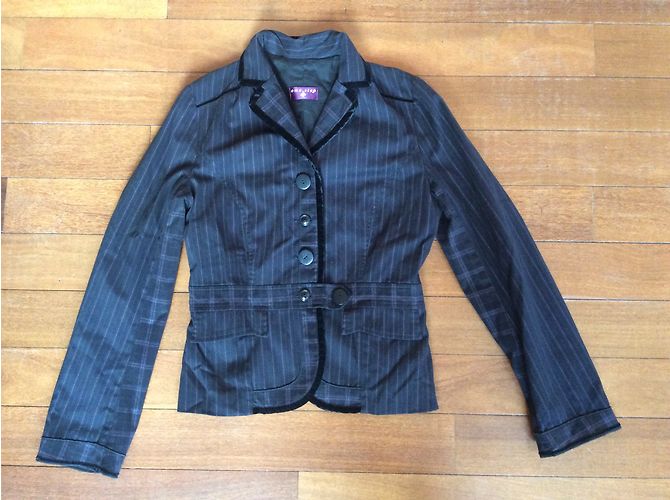 Giacca One Step in cotone nera con sottili strisce viola Taglia 38 Nero - vista 5