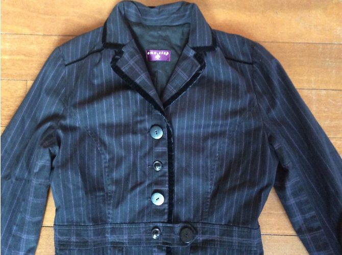 Giacca One Step in cotone nera con sottili strisce viola Taglia 38 Nero - vista 6