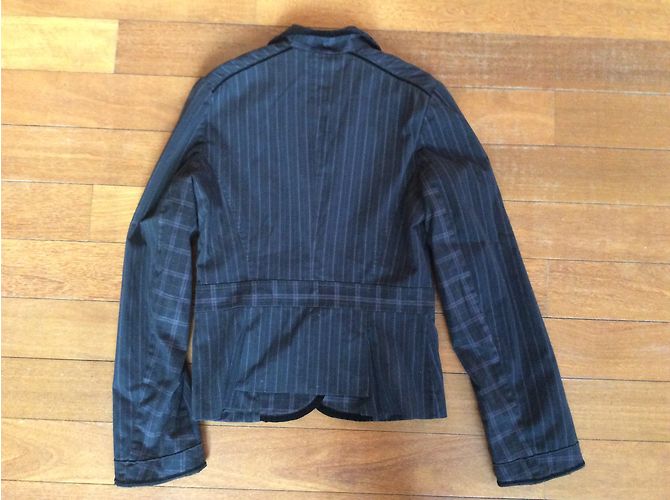 Giacca One Step in cotone nera con sottili strisce viola Taglia 38 Nero - vista 7