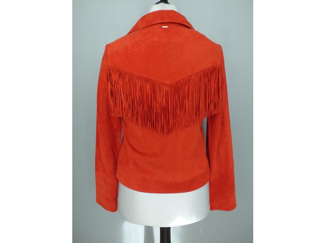 Ikks Lederjacke in Rot mit Fransen Größe L - Ansicht 10