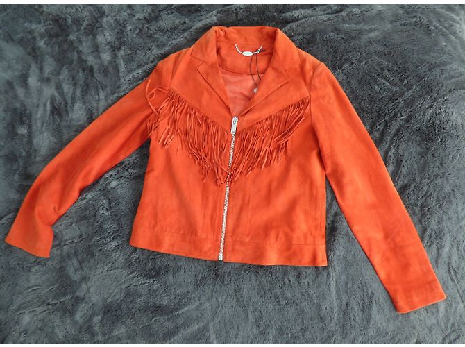 Ikks Lederjacke in Rot mit Fransen Größe L - Ansicht 13
