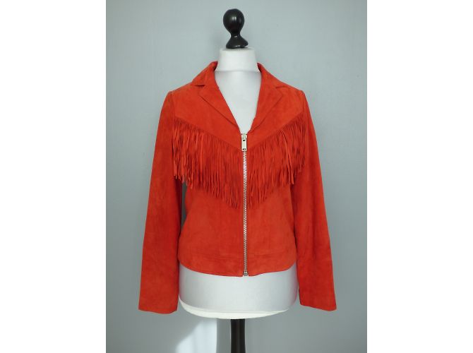 Ikks Lederjacke in Rot mit Fransen Größe L - Ansicht 5