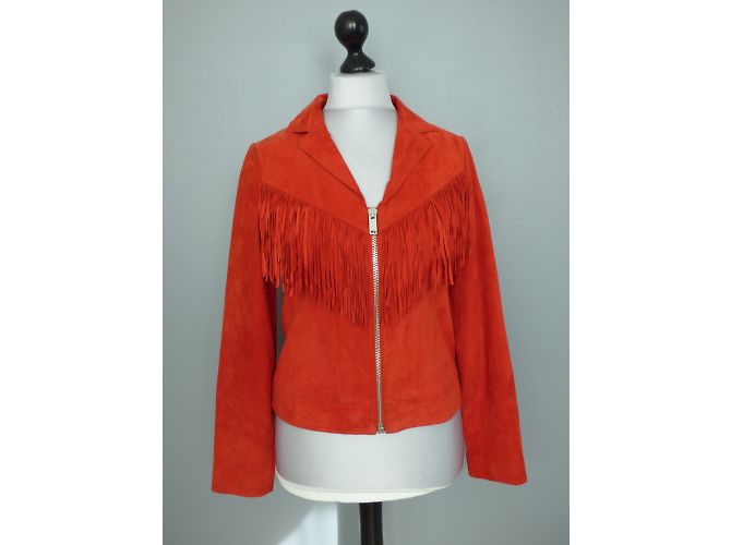 Ikks Lederjacke in Rot mit Fransen Größe L - Ansicht 6