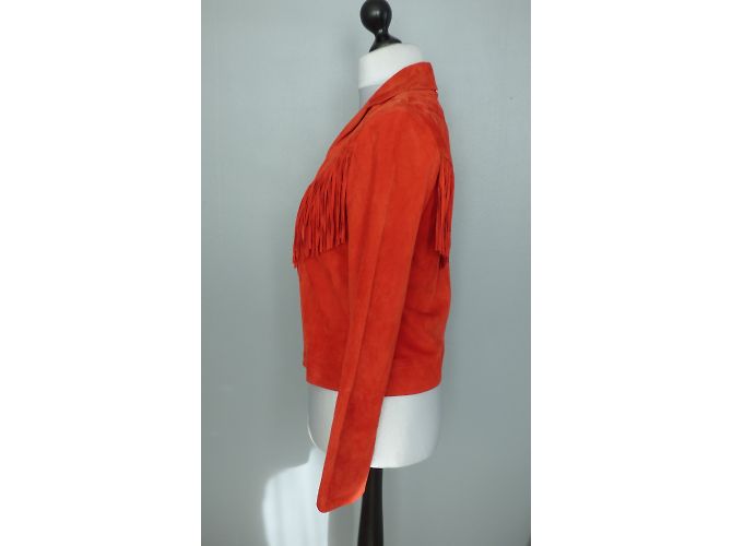 Ikks Lederjacke in Rot mit Fransen Größe L - Ansicht 8