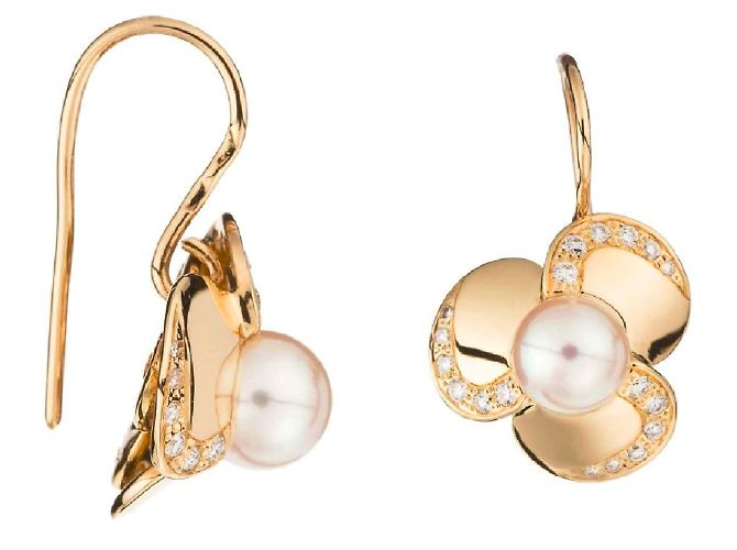 Set gioielli Poiray Petals Collana e Orecchini Oro Giallo Perla Diamante D'oro - vista 2