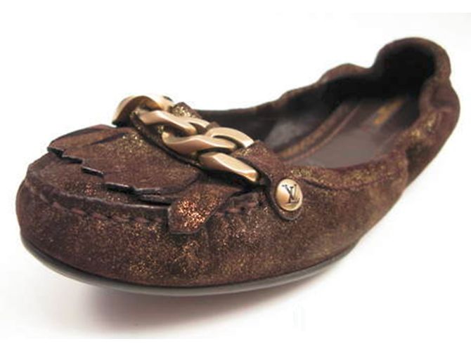 Louis Vuitton Bailarinas de piel marrón dorado Castaño - vista 4