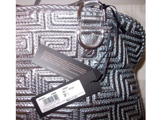 Gianni Versace Borsa Bowling Argento in Pelle Grigio Metallico - vista 10