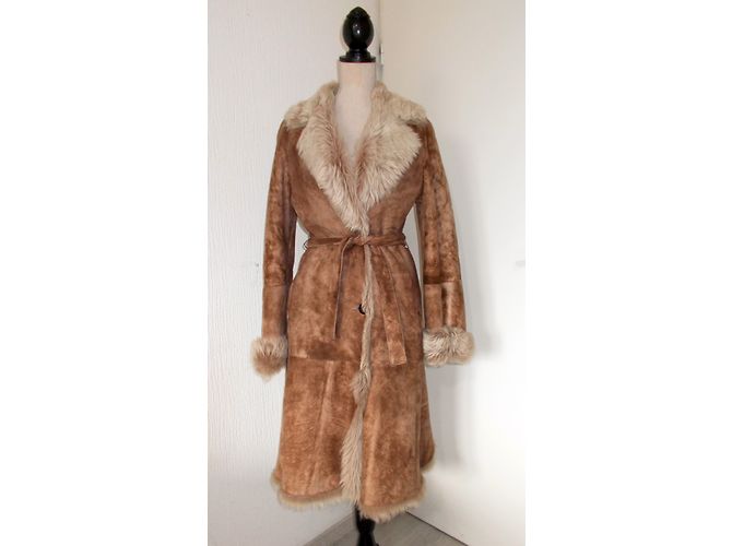 Autre Marque Texas Lammfellmantel Beige Taupe Braun - Ansicht 3