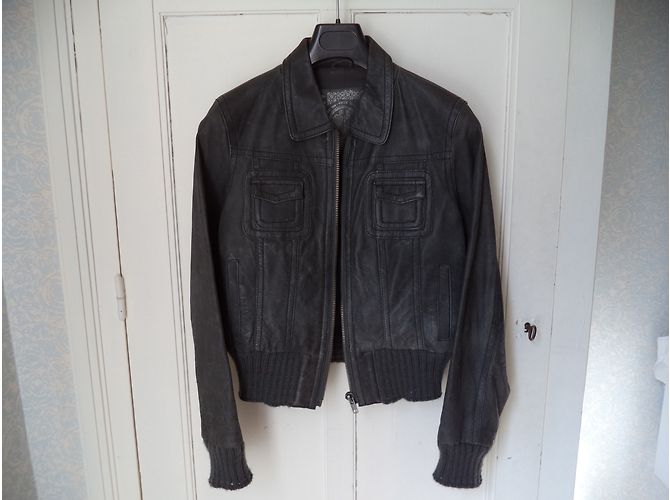 Autre Marque Grey Leather and Wool Jacket - view 3