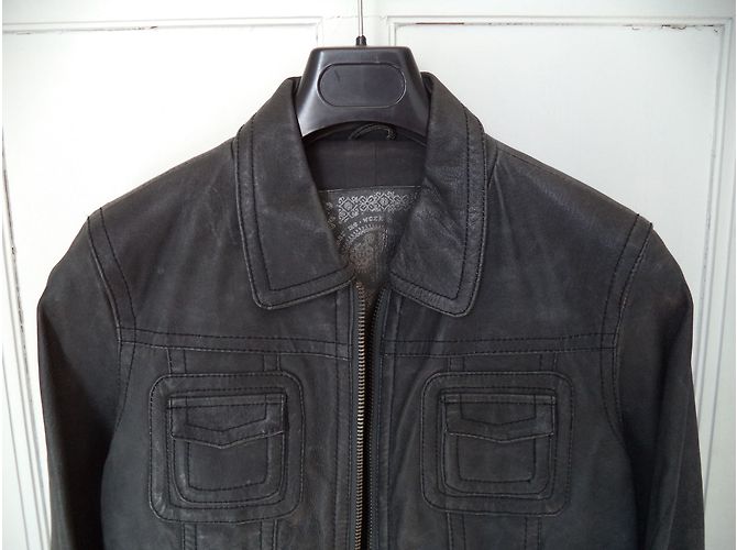 Autre Marque Grey Leather and Wool Jacket - view 4