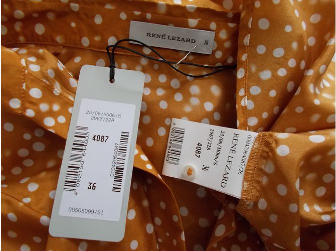 René Lezard Silk Polka Dot Blouse Beige Orange - view 11