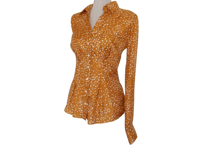 René Lezard Silk Polka Dot Blouse Beige Orange - view 2