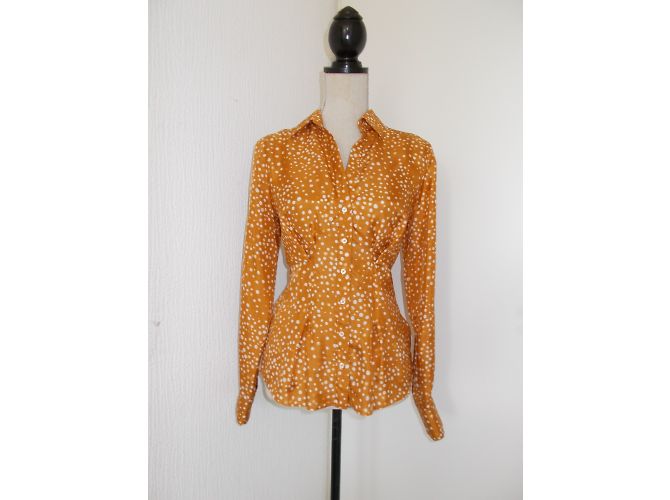 René Lezard Silk Polka Dot Blouse Beige Orange - view 3