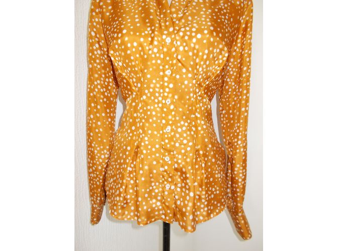 René Lezard Silk Polka Dot Blouse Beige Orange - view 4