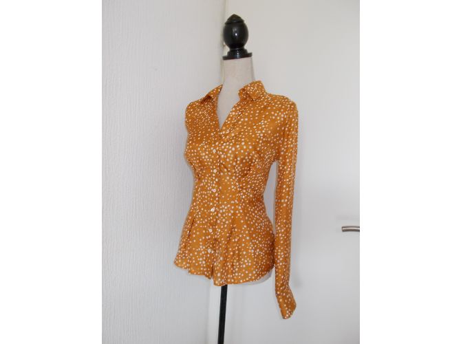 René Lezard Silk Polka Dot Blouse Beige Orange - view 5