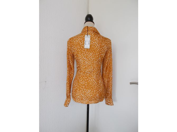 René Lezard Silk Polka Dot Blouse Beige Orange - view 6