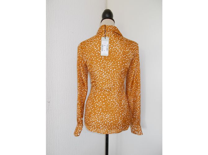 René Lezard Silk Polka Dot Blouse Beige Orange - view 7