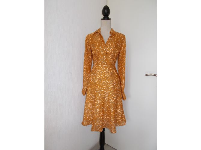 René Lezard Silk Polka Dot Blouse Beige Orange - view 8
