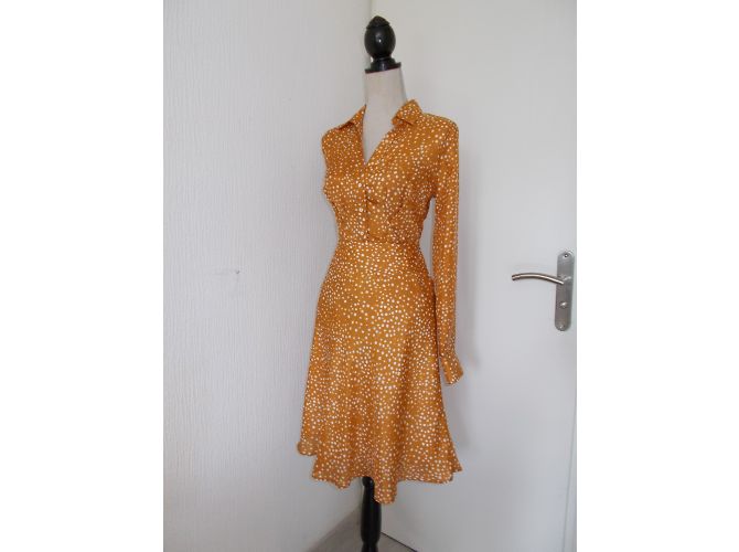 René Lezard Silk Polka Dot Blouse Beige Orange - view 9