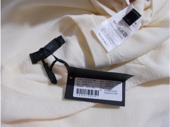 Calvin Klein Merinowolle V-Ausschnitt Pullover Eggshell M Aus weiß - Ansicht 6