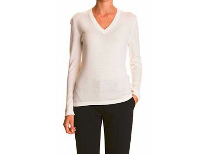 Calvin Klein Merinowolle V-Ausschnitt Pullover Eggshell M Aus weiß - Ansicht 7