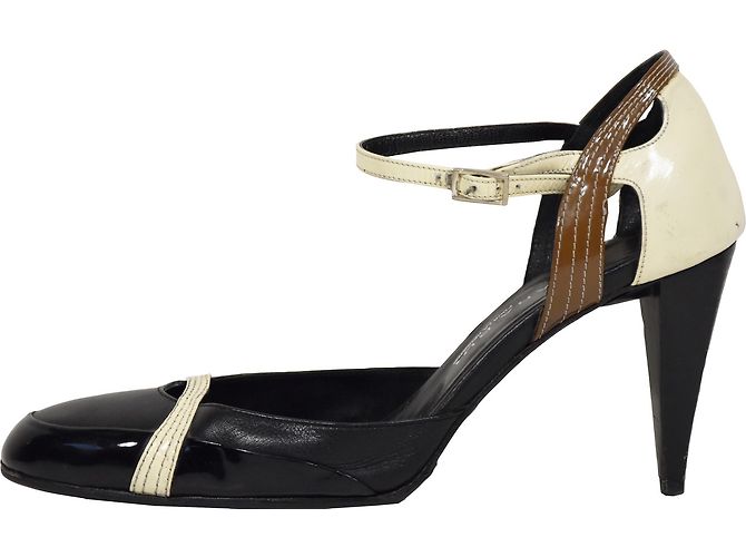 Décolleté Barbara Bui in Pelle Nero e Crema 38 Marrone Bianco - vista 2