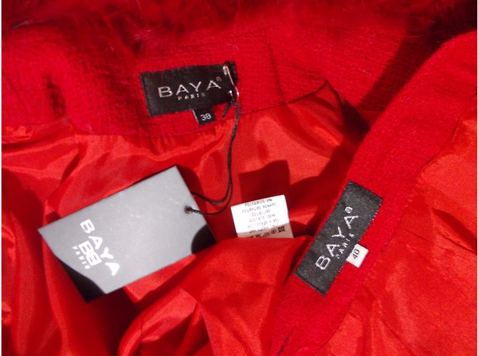Autre Marque Tailleur jupe Donatella rouge en laine et fourrure de renard - vue 11