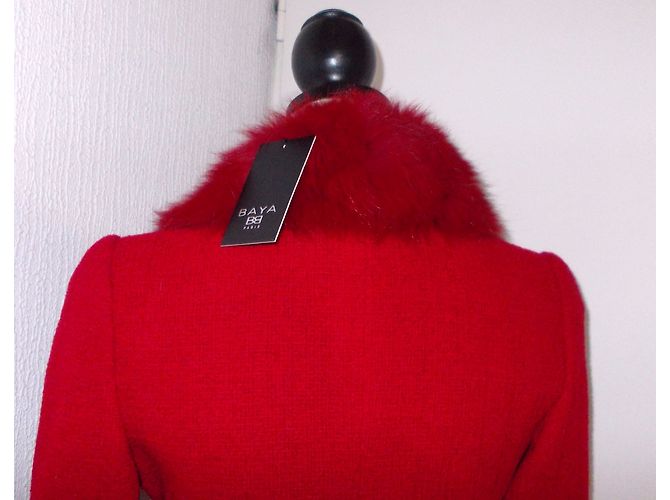 Autre Marque Tailleur jupe Donatella rouge en laine et fourrure de renard - vue 9