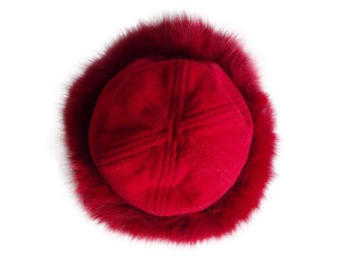 Autre Marque Cappello BAYA Olga Rosso in Lana Cashmere e Pelliccia di Volpe - vista 2
